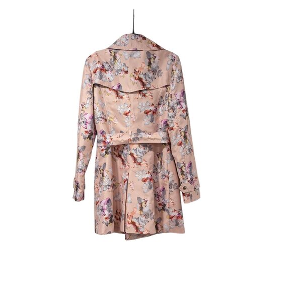 GUESS Pink Floral Double-Breasted Water-Resistant Trench Coat Sz S - Picture 2 of 9